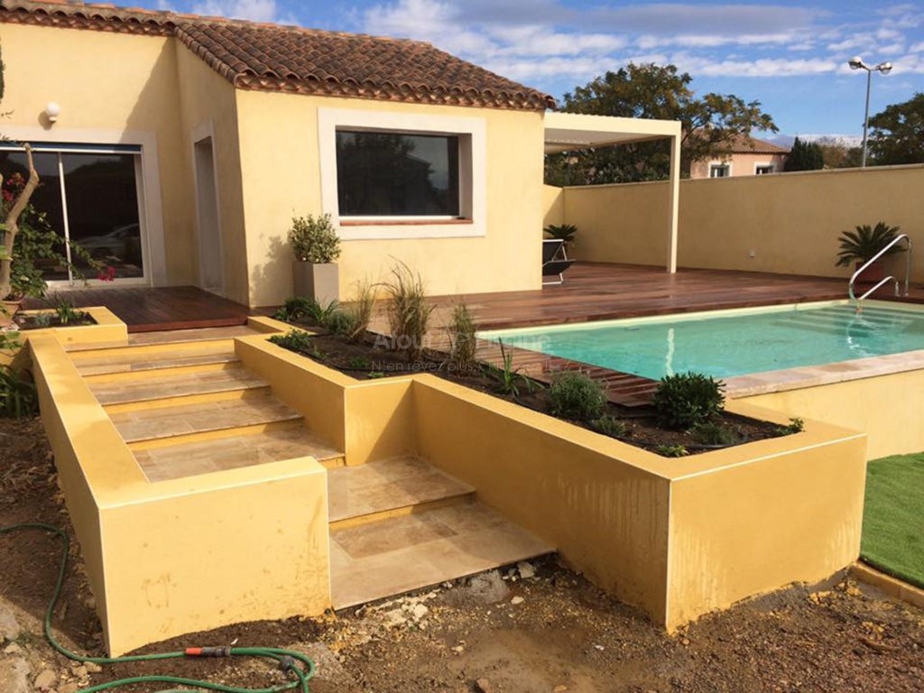 Piscine en béton 6,5x3m et aménagement extérieur Narbonne