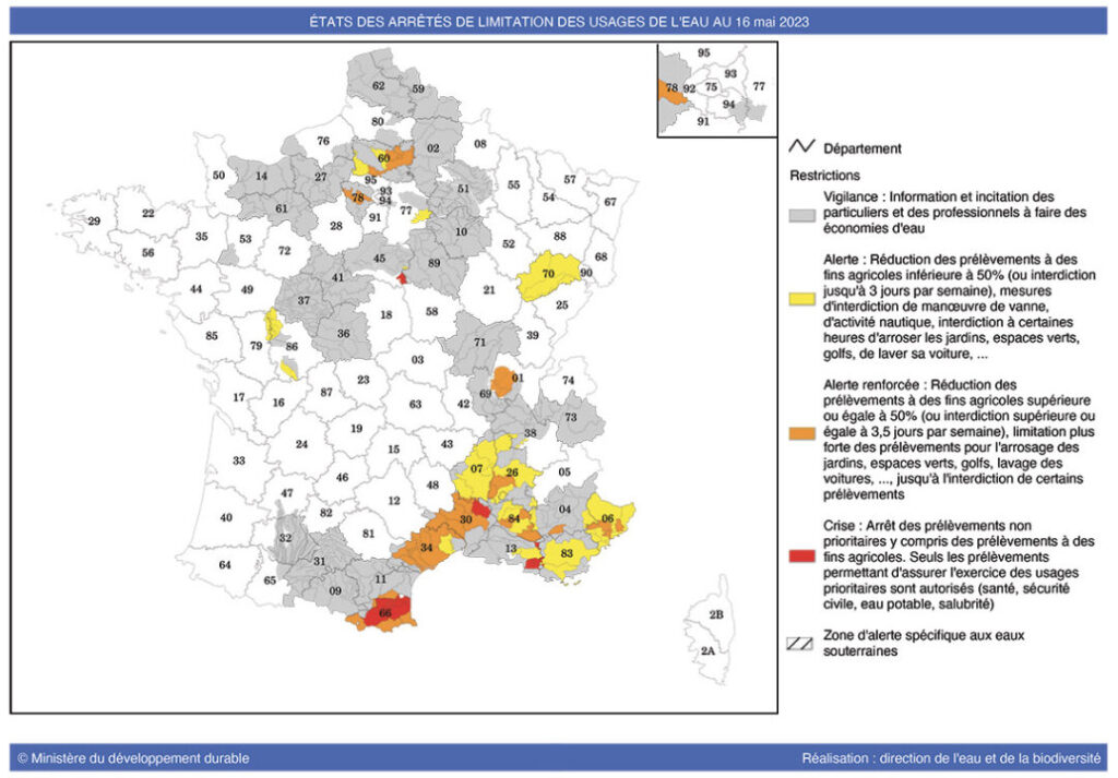 Carte des arrêtés sécheresse au 16 mai 2023