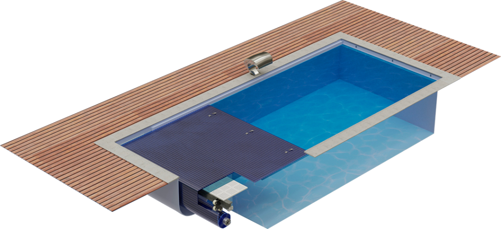 Piscine coque avec volet immergé